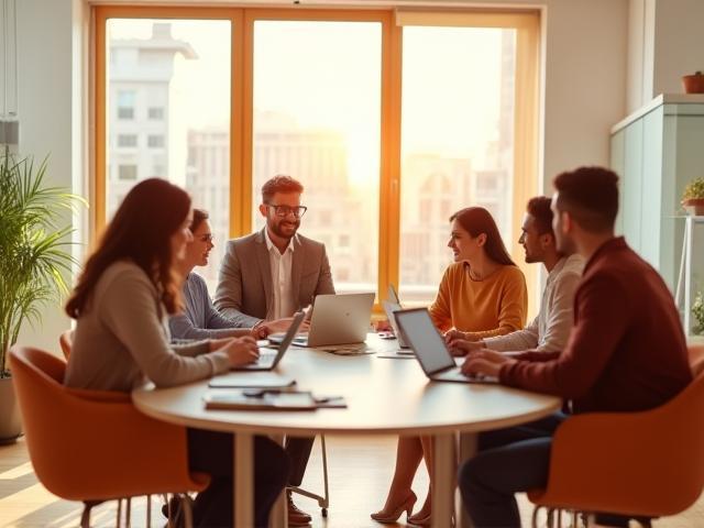 Oficina moderna y profesional con equipo colaborando